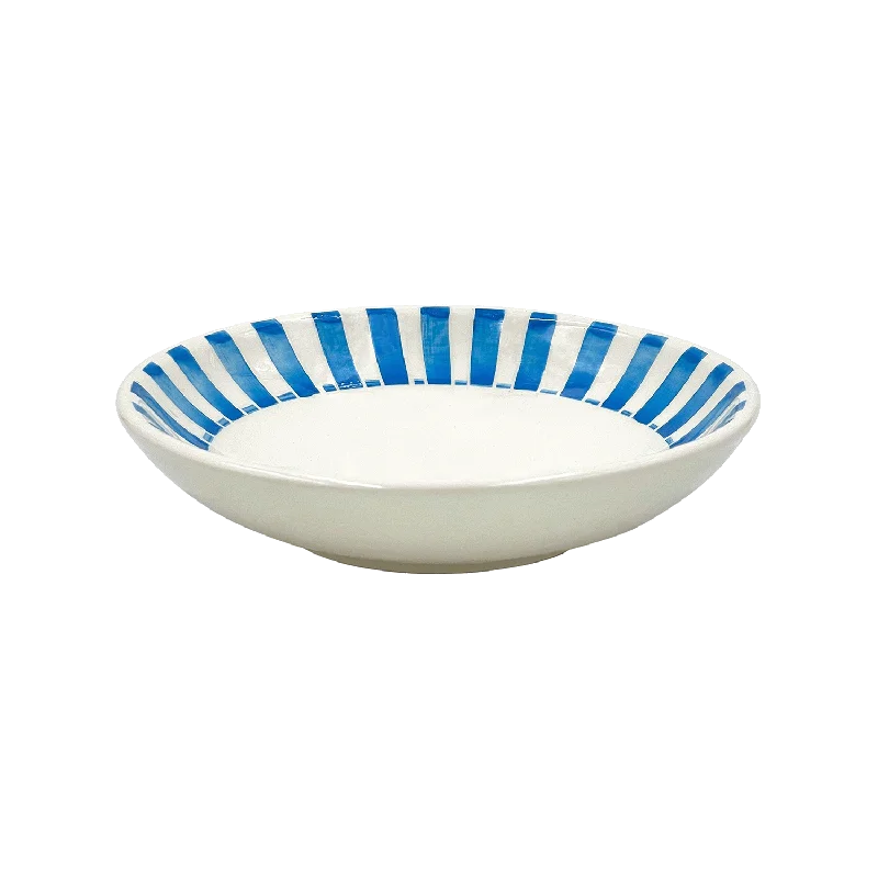 outdoor serving platters -Light Blue Stripes Pasta Bowl