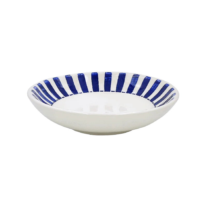 dinner plate sets for large families -Navy Blue Stripes Pasta Bowl