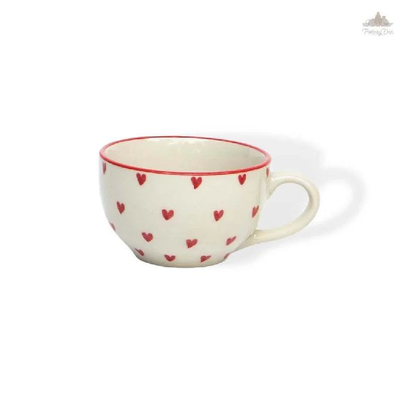 stainless steel tea mugs -White Lovable Hearts Cappuccino Cup | Height 6 cm | Diameter 10.5 cm | Hand Painted |  Set of 1 | Ceramic Pottery | 350 ml | Ideal for Tea and Coffee