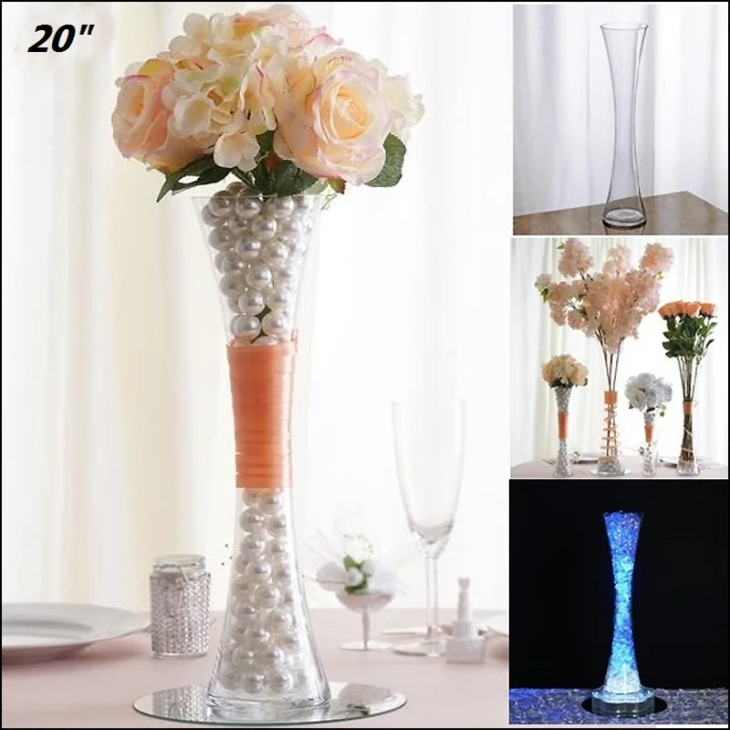 small glass flower vase -20" Tall Clear Hourglass Shaped Floral Centerpiece Vase Wedding Party Decoration - 6 PCS