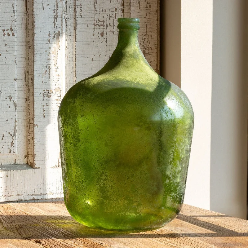 clear decorative flower vase -Aged Green Glass Cellar Bottle Large