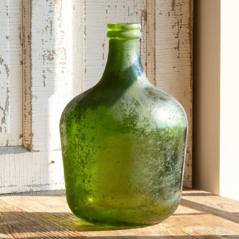 large handmade decorative flower vase -Aged Green Glass Cellar Bottle Medium