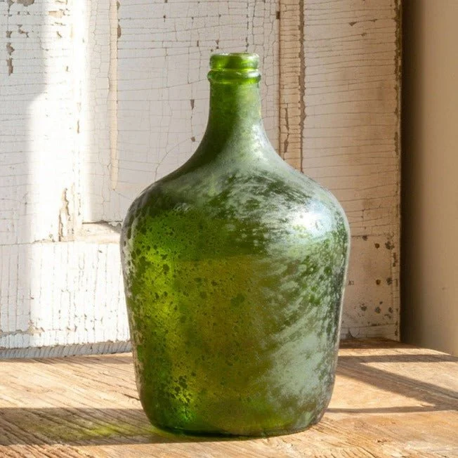 modern tall vase for flowers -Aged Green Glass Cellar Bottle Small