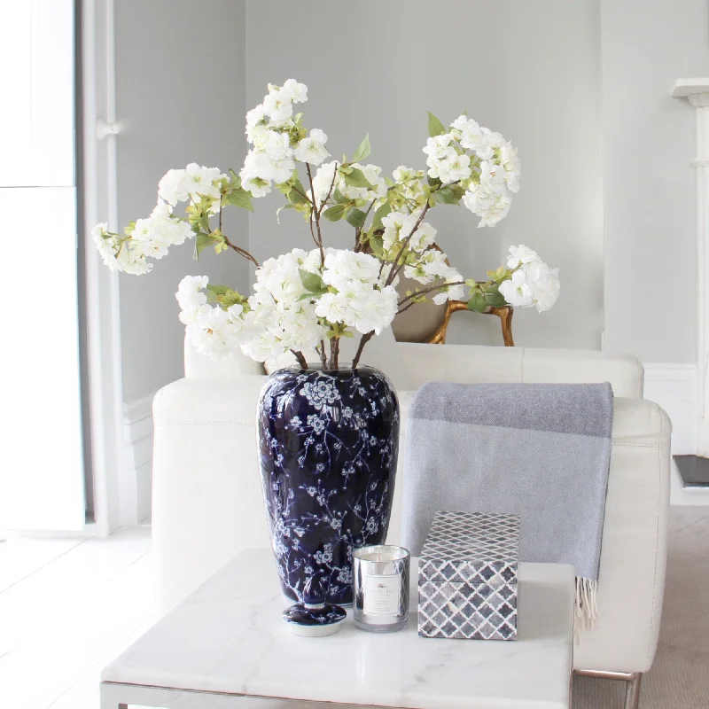 minimalist ceramic flower jar -Oriental Blue & White Floral Vase with Lid