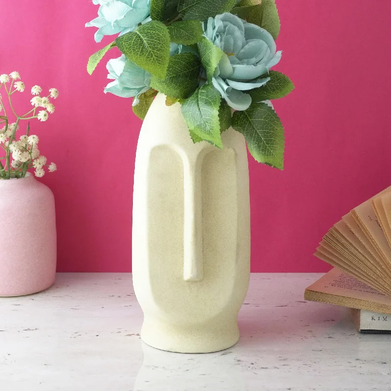 modern floor-standing flower vase -Beige Ceramic Face Vase