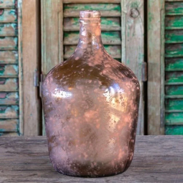 luxury clear flower vase for home decor -Burnished Copper Glass Cellar Bottle