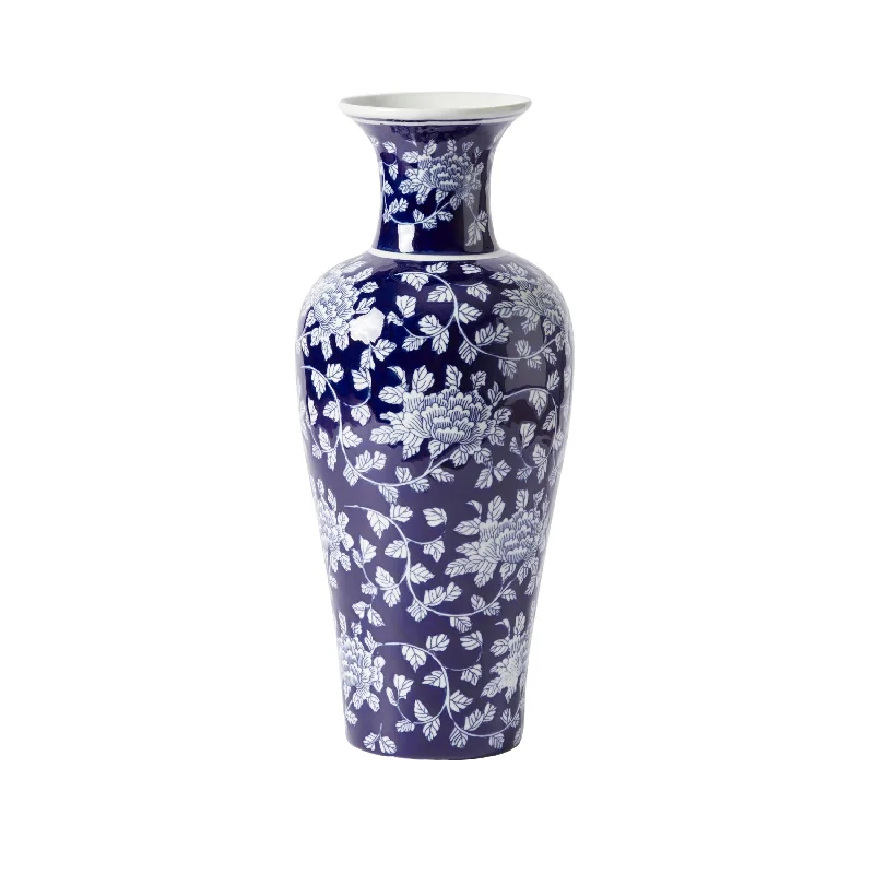 floor standing flower vase -Claymont Floral Vine Vase Blue And White 18.5X18.5X44.5cm