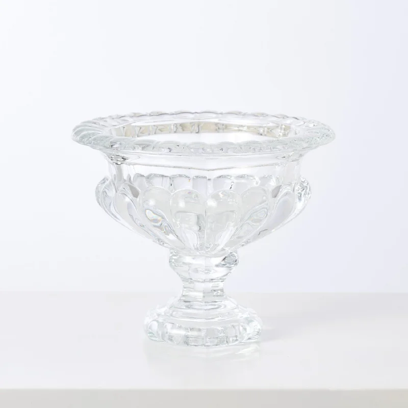 small crystal glass flower vase -Clear Crystal Glass Beaded Pedestal Decorative Vase