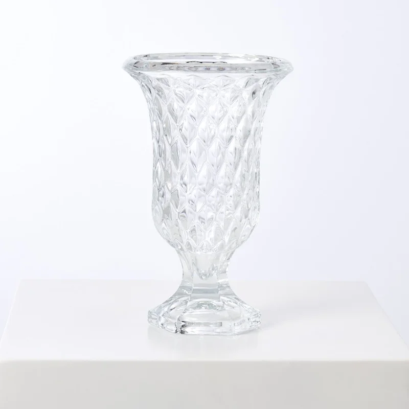 heavy flower vase -Diamond Cut Clear Crystal Glass Decorative Urn Vase