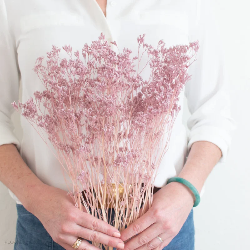 round glass flower vase -Dried Mauve Limonium Flower