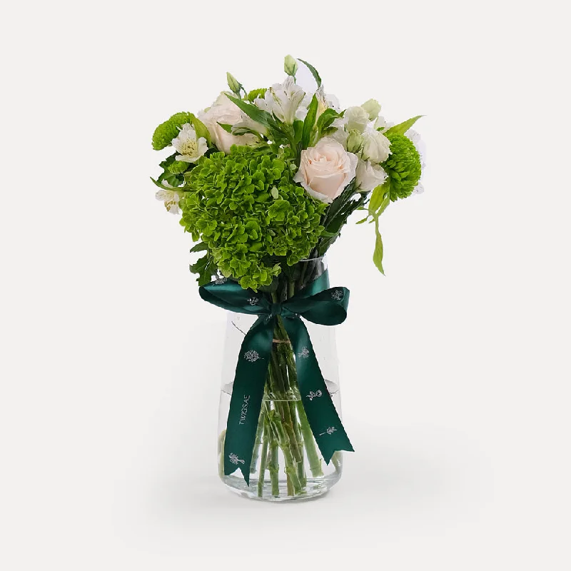 unique glass flower vase -Green and White Flower Vase Arrangement - Tall