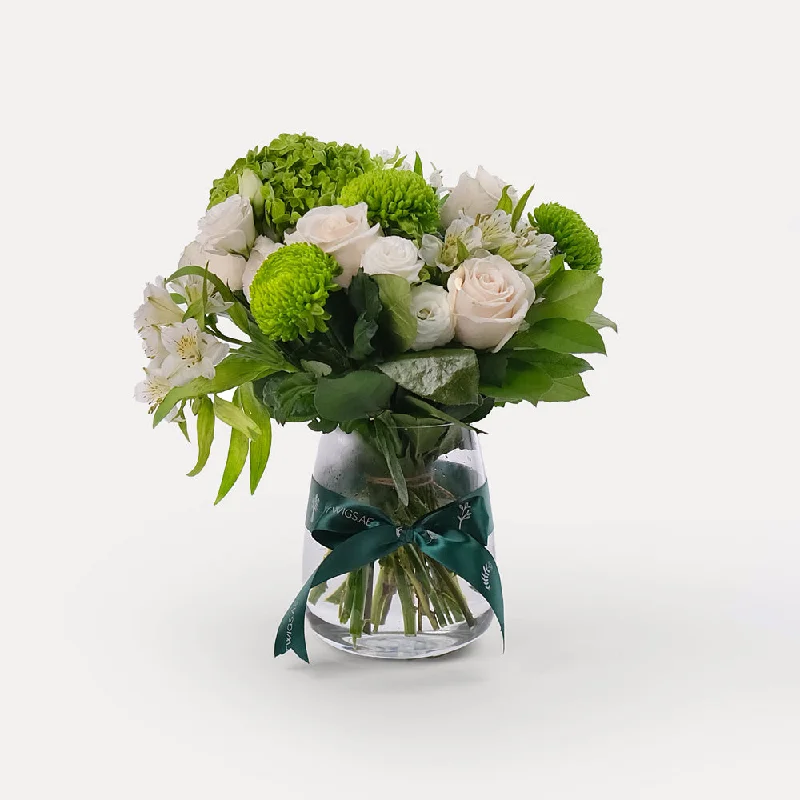 modern decorative flower vase -Green and White Flower Vase Arrangement - Medium