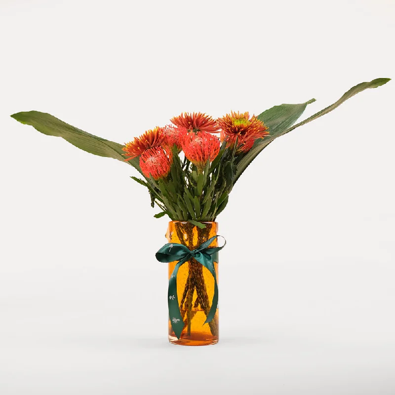 home decor flower vase -TROPICAL LEUCOSPERMUM ORANGE FLOWER VASE ARRANGEMENT