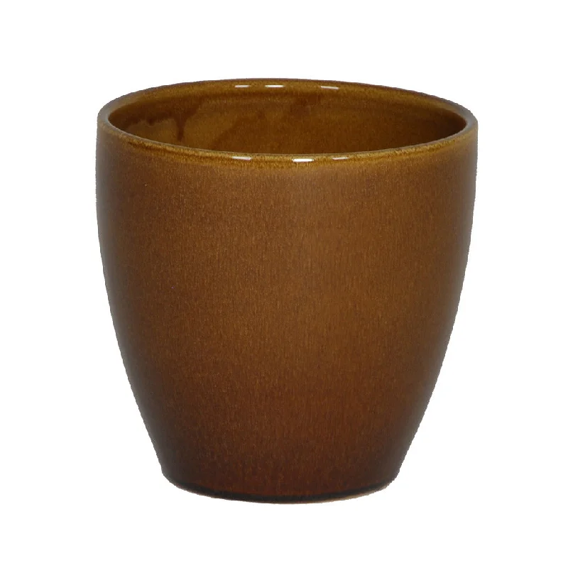 creative ceramic flower vase for modern decor -Gloss Brown Ceramic Round Vase/Planter (Set of 2)