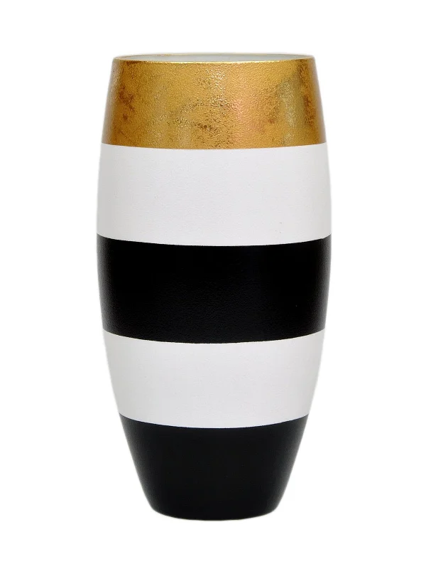 minimalist flower vase -Gold Black White Handpainted Glass Vase for Flowers | Painted Art Glass Oval Vase | Interior Design Home Decor | Table vase 12 inch | 7518/300/sh179