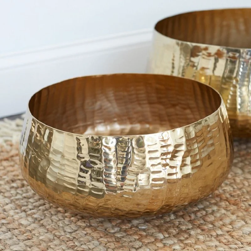 flower vase for wedding decorations -Hammered Gold Metal Roberi Bowl Planter - Available in 2 Sizes