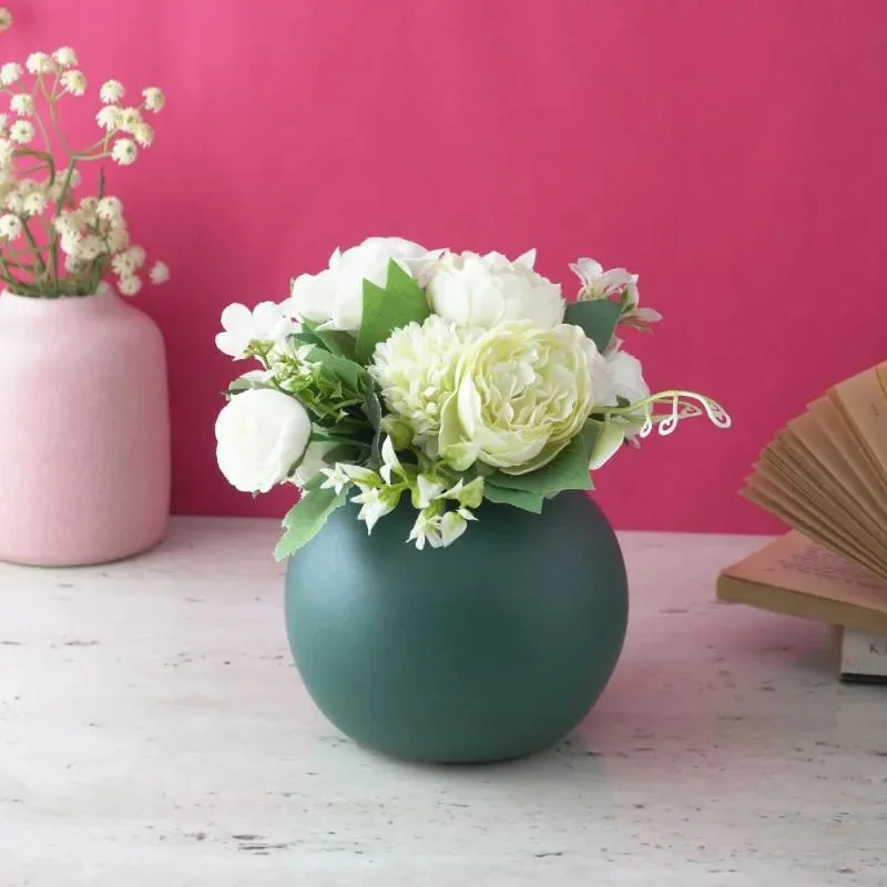 modern home flower vase -Green Modern Globe Ceramic Vase