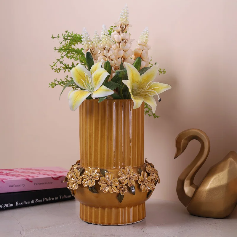 handmade metal flower vase -Trendy Ceramic Flower Vase Brown