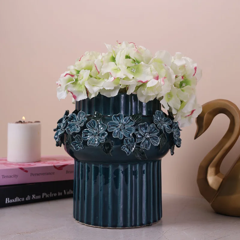 modern floor vase for flowers -Royal Ceramic Flower Vase Blue