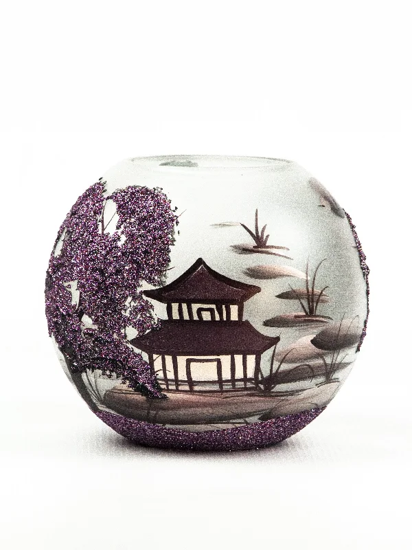 rustic metal flower vase -Handpainted Glass Vase | Violet Chinese Interior Design Home Room Decor | Table vase 6 inch | 5578/180/855