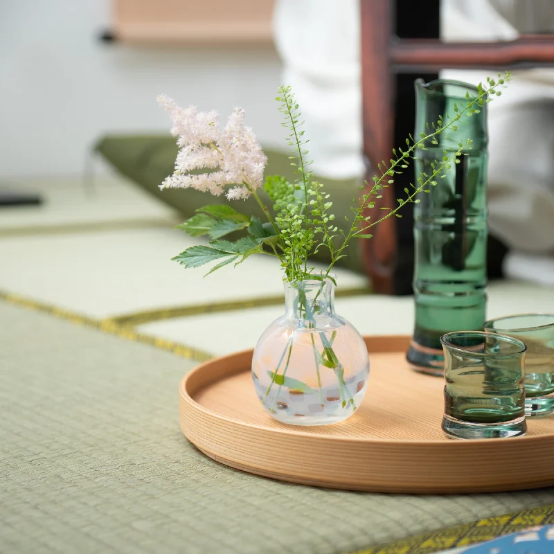 stylish flower vase for dining table -Hirota Taisho Roman Checkered Pattern Edo Glass Single Flower Vase