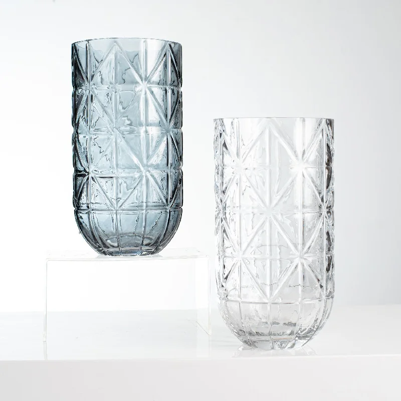 creative flower vase -Large Geometric Cut Glass Look Cylinder Vase - 2 Color Options