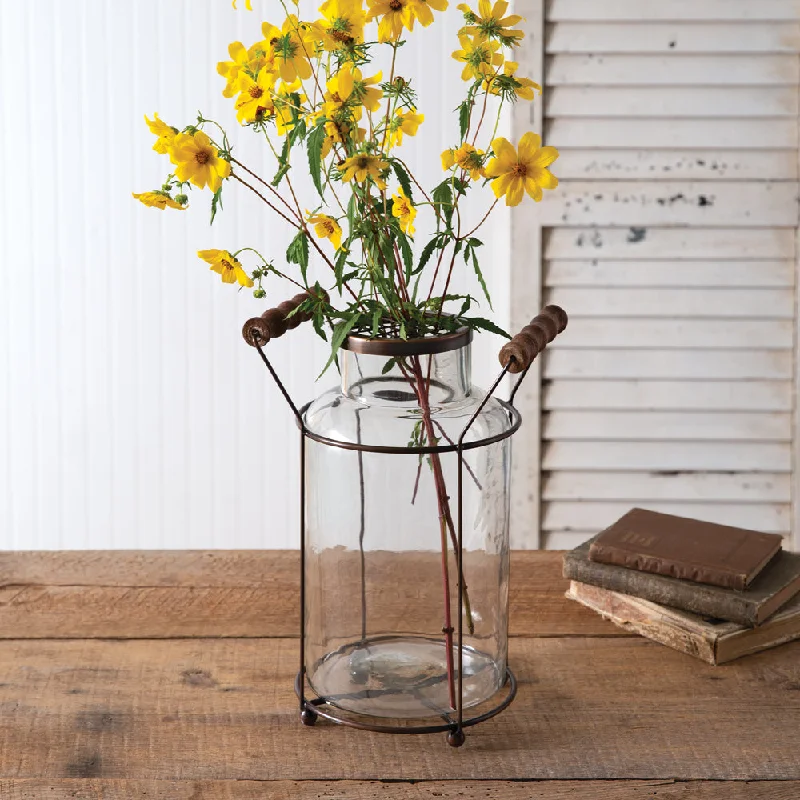 decorative vintage ceramic flower vase -Milk Can Flower Frog Vase