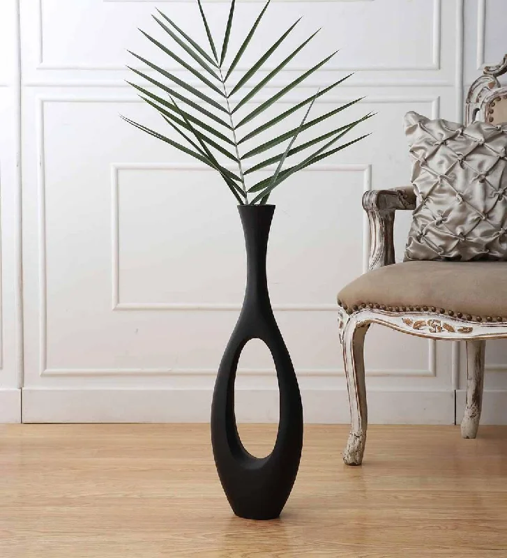 unique glass flower vase -Oblong Raw Black Finish (Large) Aluminium Floor Vase,