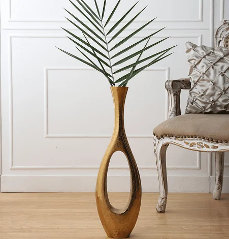 flower vase with stand -Oblong Vase in Raw Gold Finish Large Size