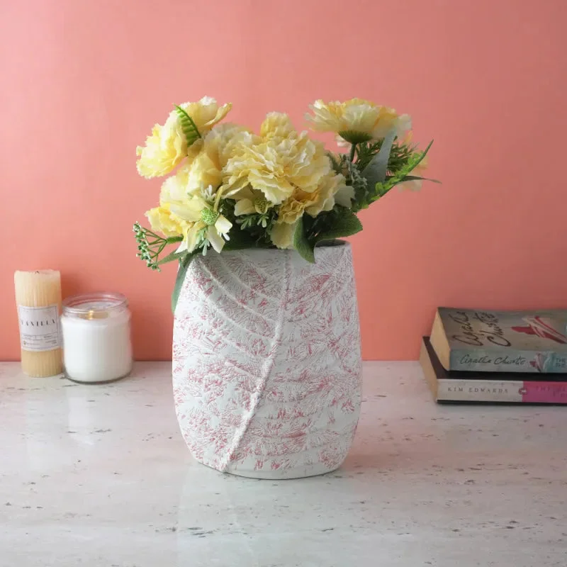 flower vase for kitchen -Pink Swatched Leaf Imprint Vase