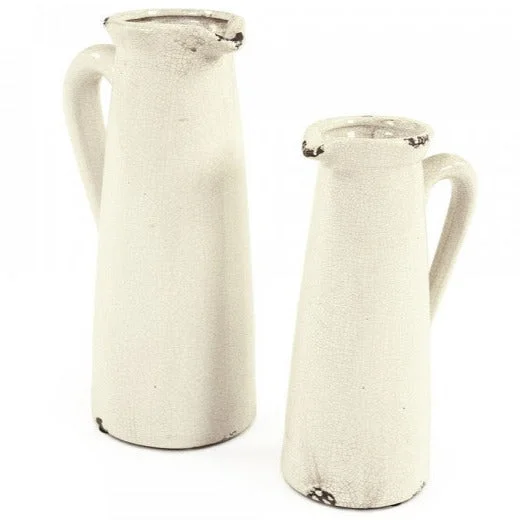 rustic geometric flower vase -Crackle Glaze Cream Pitcher