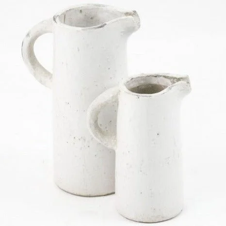 floor-standing flower vase for home decor -Antiqued White Stoneware Pitcher