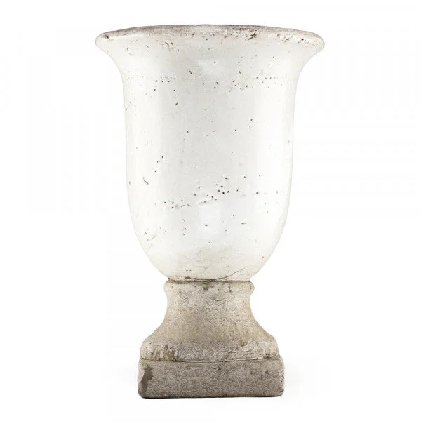 contemporary flower vase for floral arrangements -Cement & White Crackle Glazed Pottery Urn