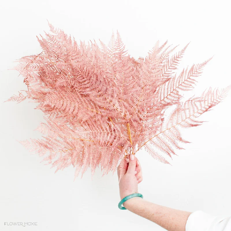 wooden base flower vase -Preserved Pink Leatherleaf Fern Leaves