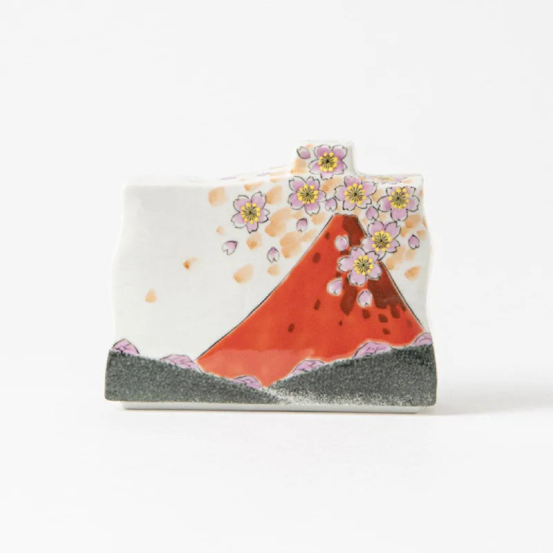 elegant flower vase -Red Mt.Fuji Kutani Japanese Flower Vase