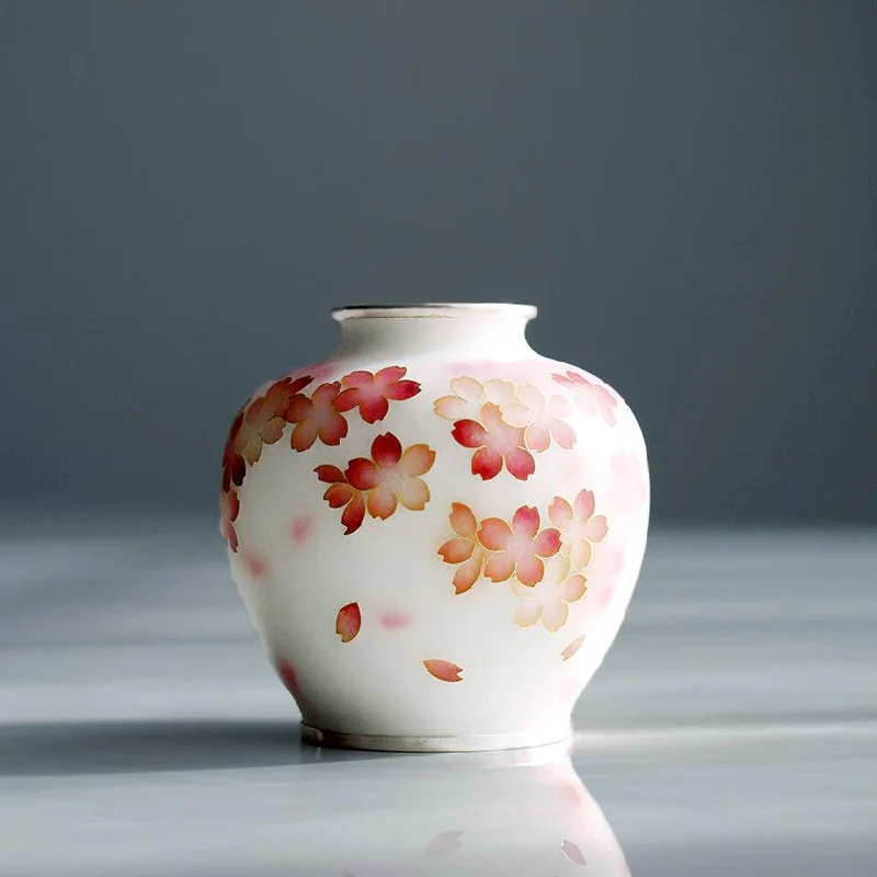 modern ceramic flower vase for decoration -[VASE] CHERRY BLOSSOMS DANCE PATTERN (UNGLOSSY FINISH) | OWARI CLOISONNE | KATO SHIPPO SEISAKUSYO