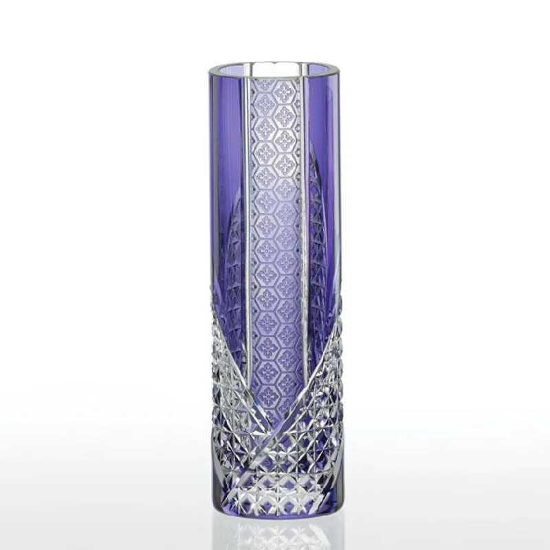 luxurious flower vase with flowers -[VASE] SINGLE FLOWER VASE HEMP LEAVES & TETRAGONAL BASKET WEAVE | EDO KIRIKO | KAGAMI CRYSTAL