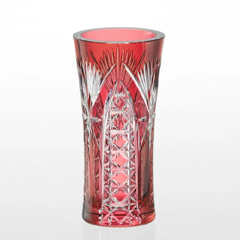 outdoor flower vase -[VASE] BAMBOO LEAVES & TETRAGONAL BASKET WEAVE | EDO KIRIKO | KAGAMI CRYSTAL