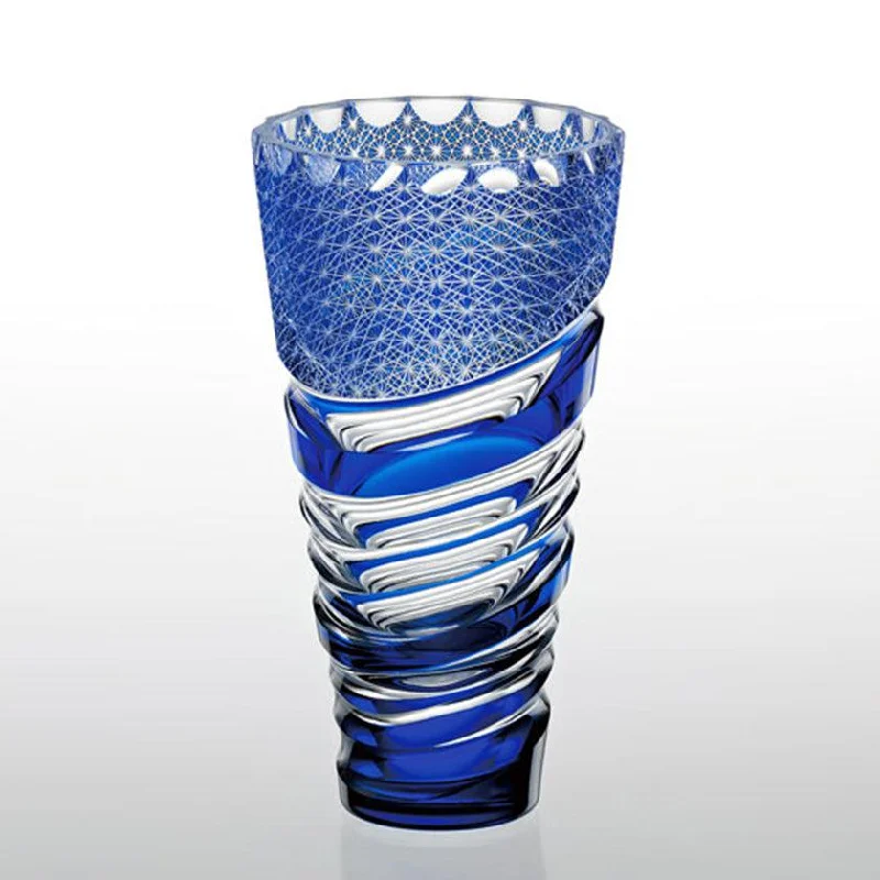 handmade flower vase -[VASE] SHIMMERING AQUA BY SATOSHI NABETANI MASTER OF TRADITIONAL CRAFTS | EDO KIRIKO | KAGAMI CRYSTAL