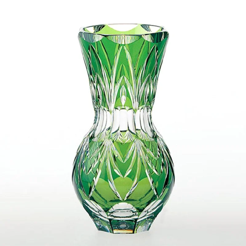 floral pattern vase -[VASE] GREEN | CRYSTAL GLASS | KAGAMI CRYSTAL