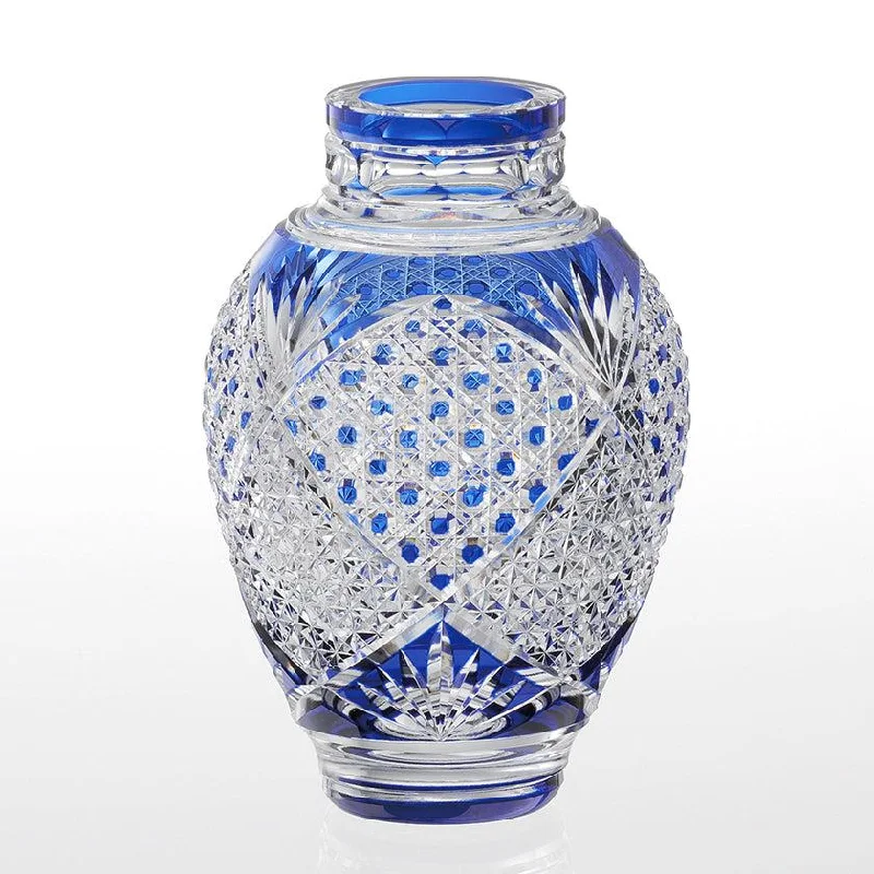 rustic geometric flower vase -[VASE] HEMP LEAVES & OCTAGONAL BASKET WEAVE | EDO KIRIKO | KAGAMI CRYSTAL