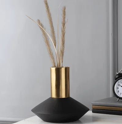 small contemporary flower vase -"Short Deidra Vase" Matt Gold &  Black wood