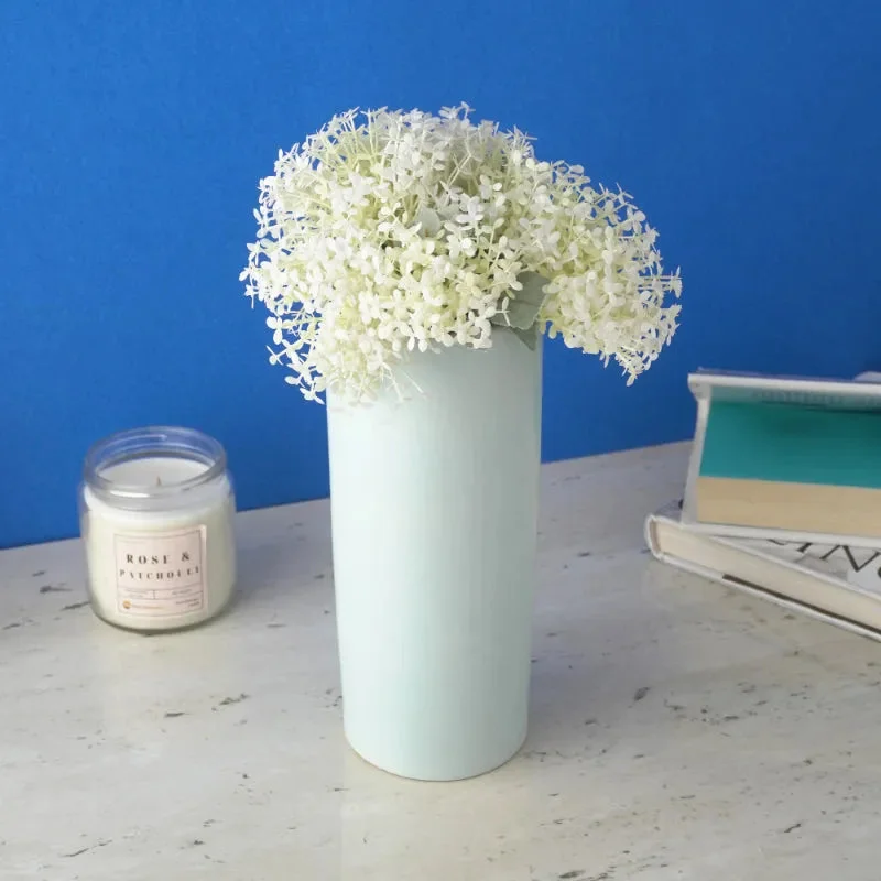 decorative glass flower jar for home -Sky Blue Cylindrical Ceramic Vase