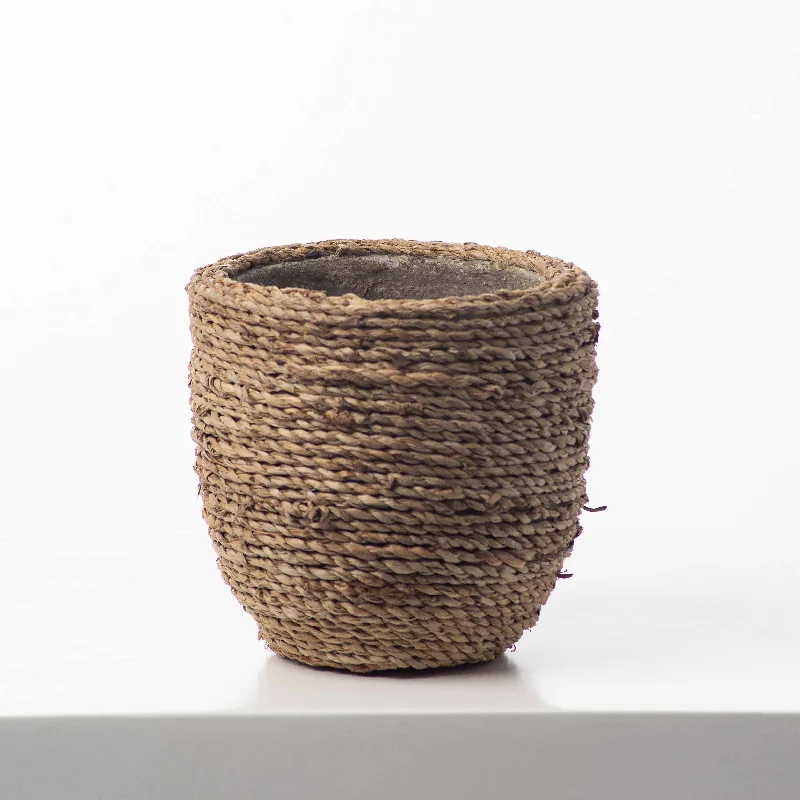 geometric flower vase -Small Straw Grass Wrapped Planter Pot