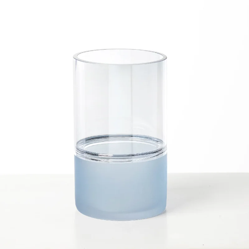 minimalist ceramic flower jar -Smokey Gray & Light Frosted Blue Cylinder Glass Vase