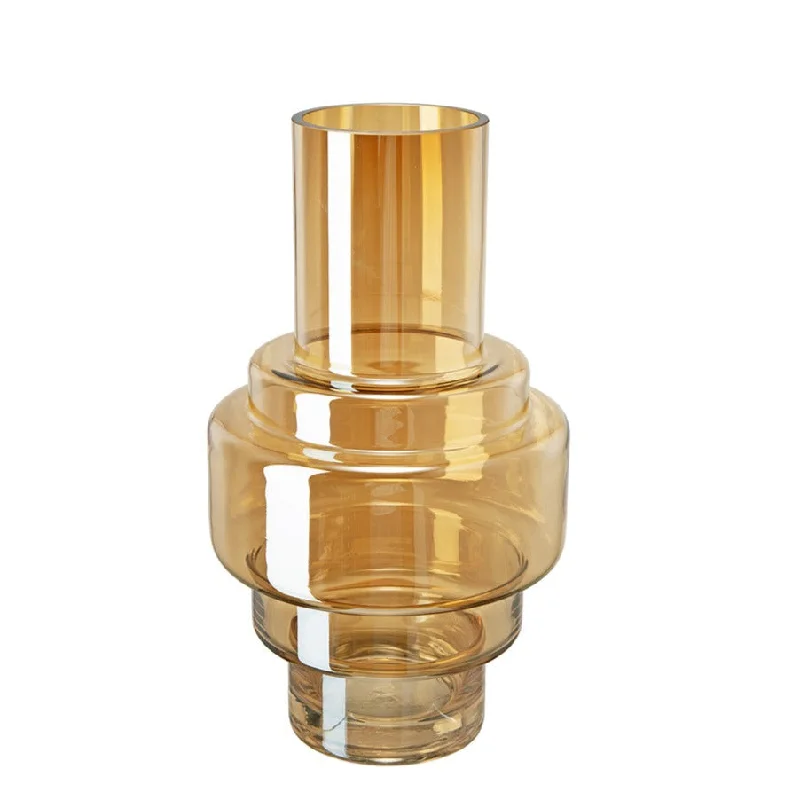 creative modern flower vase -Tiered Modern Fluted Stacked Amber Large Glass Vase