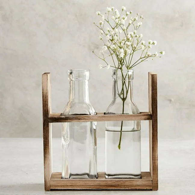 large wooden flower vase for home -Two Bottle Flower Holder