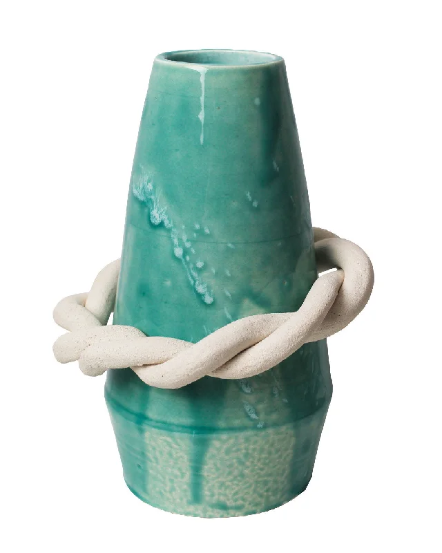 handmade flower vase with flowers -Paduang braided vase - Aquamarine