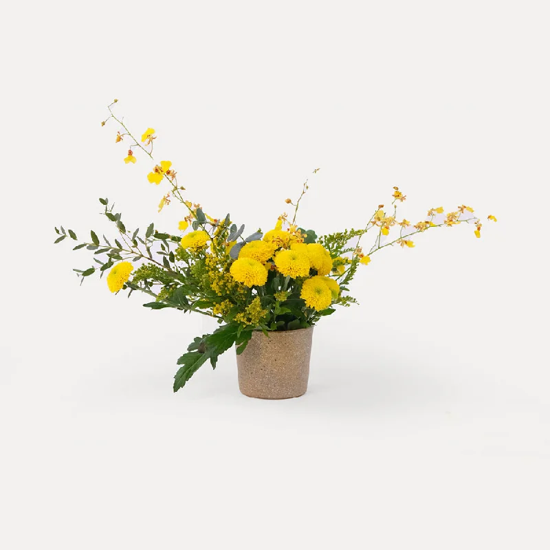 rustic flower vase for kitchen -Chrysanthemums with Dancing Lady and Solidago Flowers in Vase