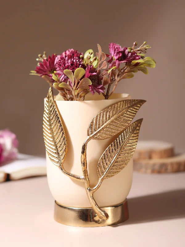 luxury handmade flower vase -VersaLeaf Glass Vase and Candle Holder in cream & Gold